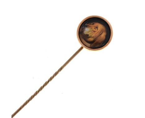 William Essex, (1784-1869) - A ceramic panel stick pin with portrait of a Bloodhound dog, possibly a copy of Sir Edwin Landse