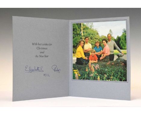 Royal Interest - 1972 Christmas card with twin gilt Royal cyphers to cover, colour photographic print of the Royal Family, si