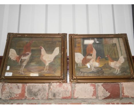 pair of vintage framed cockerel pictures
