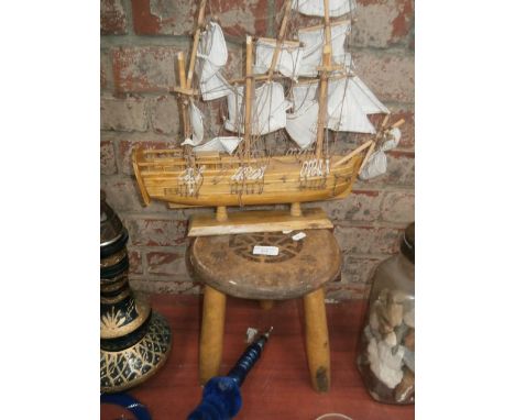 model boat & vintage stool