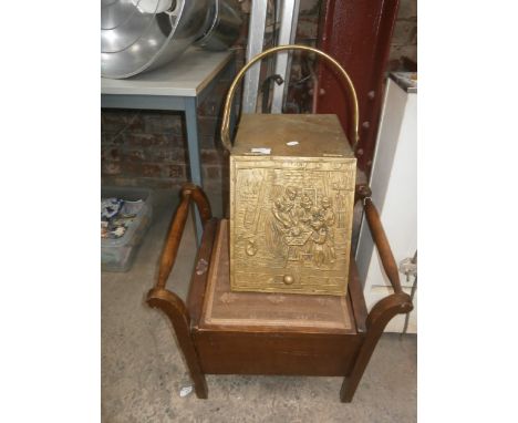 brass coal box & vintage stool