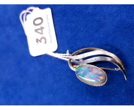 10K WHITE GOLD & OPAL BROOCH