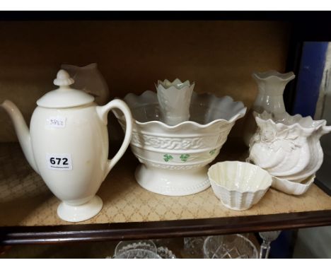 SHELF LOT OF BELLEEK & ROYAL DOULTON
