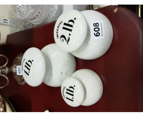3 ANTIQUE CERAMIC & LEAD IMPERIAL WEIGHTS