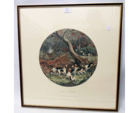 After W. J. Shayer: a framed circular image coloured hunting print, entitled Run to Earth