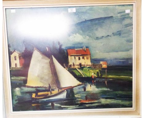 †Maurice Vlaminck: a vintage framed large coloured print entitled La Bateau a Voile