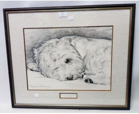 †Pollyanna Pickering: a framed monochrome print study of a West Highland white terrier