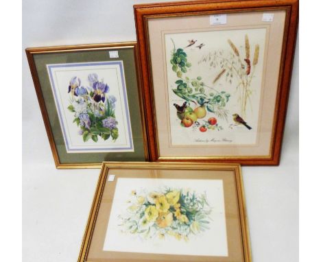 Marjorie Blamey: a framed signed coloured print, entitled Autumn - sold with two floral study prints