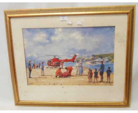Penelope Douglas: a gilt framed coloured print, depicting an Air Ambulance incident - mould damage