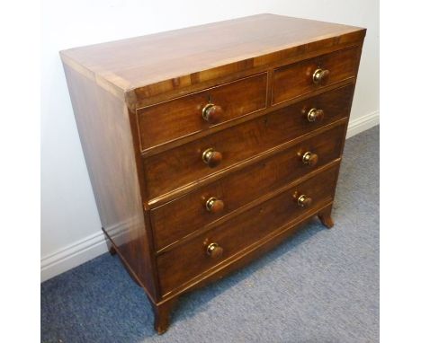 A good George III period mahogany and rosewood cross-banded caddy top chest; two half-width over three full-width graduated d