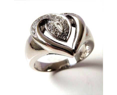 An 18-carat white gold 'heart' ring set with diamonds, ring size N/O (5.6g) (The cost of UK postage via Royal Mail Special De