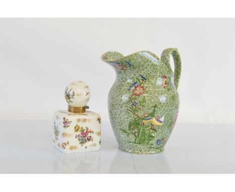 A large Copeland Spode transfer printed water pail, with green Asiatic pheasant design, printed factory mark to base, 28cm hi
