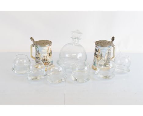 Two commemorative Royal Worcester National Maritime museum tankards, with pewter tops for Lord Nelson and Captain Cook, toget