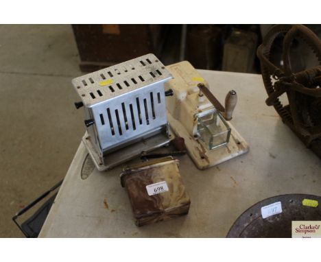 A vintage toaster and coffee grinder etc. 