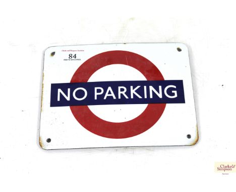 A small enamel "No Parking" sign, approx. 8½" x 6½"