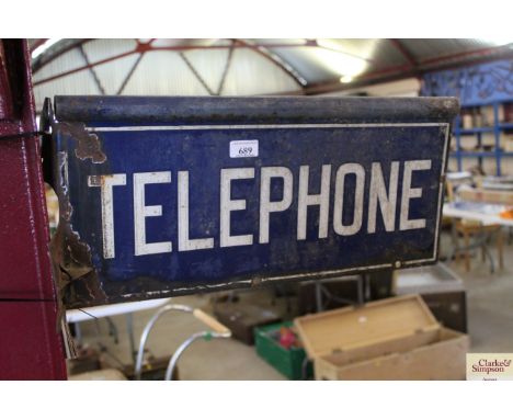 A vintage double sided enamel telephone sign, approx. 22" x 10"