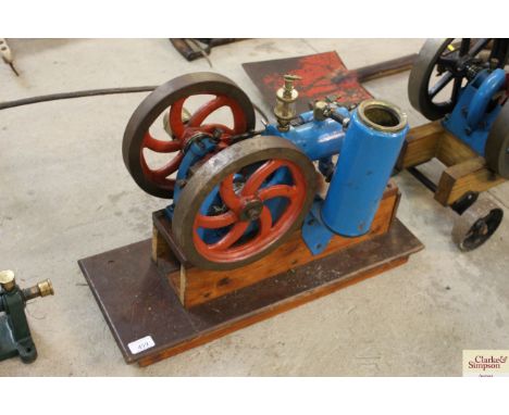 A Wickes Phillips model gas engine on wooden plinth 