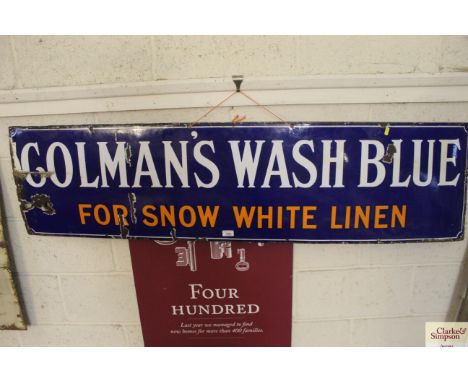 A "Colman's Wash Blue For Snow White Linen" enamel advertising sign, approx. 60" x 15" 