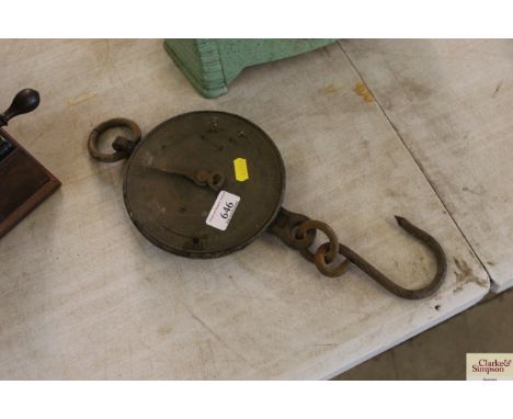 A set of vintage brass faced hanging scales 