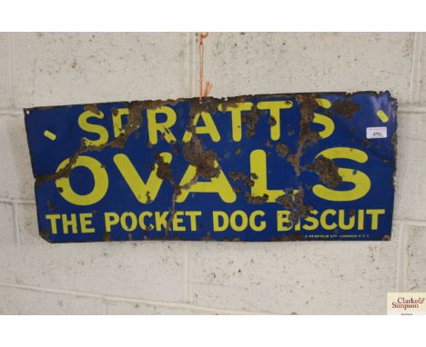 A "Spratts Oval, The Pocket Dog Biscuit" enamel sign, approx. 30" x 12"