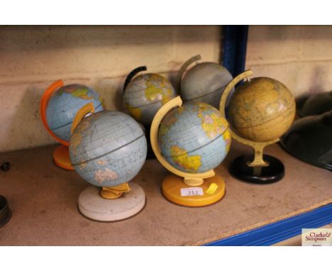 Six vintage tin World globes