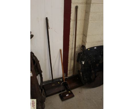 Two vintage wooden 1930's style hand carpet sweepers and a child's Bissel Junior hand sweeper