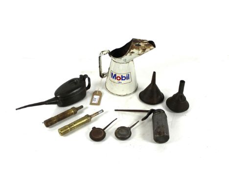 A Mobil oil can and various other oil cans etc. 