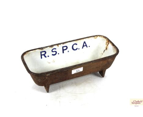A small R.S.P.C.A. cast iron and enamel feeding trough