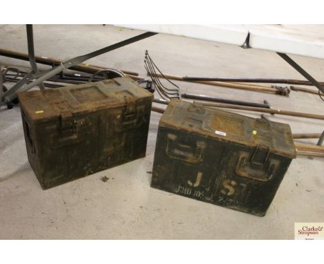 Two old metal ammunition boxes, dated 1941