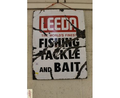 A Leeda "Fishing Tackle Bait" enamel sign, approx. 23½" x 18"