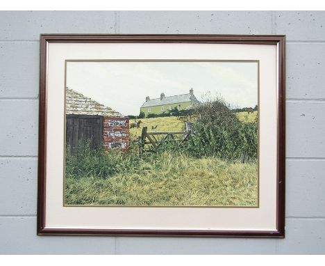 ROBERT DODD (XX) A framed but unglazed acrylic on paper, Country farmhouse scene with pony and gate. Signed bottom right. Ima