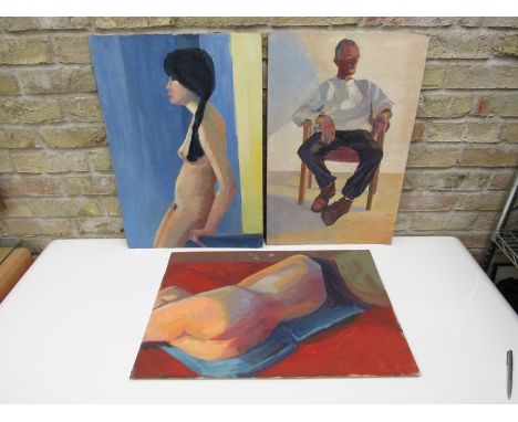 JILL JACKSON (b.1935 - Norfolk &amp; Norwich Art Circle) Two unframed acrylics on board, female nude portraits and a portrait