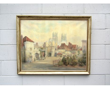GEORGE FALL (1848-1925) A framed and glazed watercolour of York Minster and Gate. Signed bottom right. Image size 72cm x 93.5