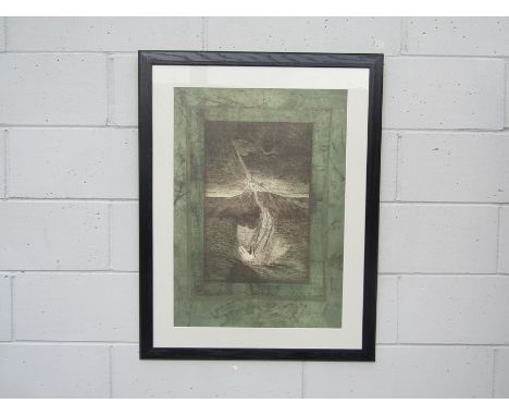 A late 20th Century framed and glazed print of a mythical sea creature. Unsigned work. Image size 73cm x 62cm