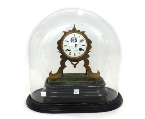 A French brass skeleton clock, late 19th century, Hausberg a Paris, with alarm and pull repeat, associated ebonised base and 
