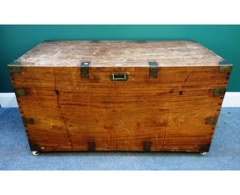 A 19th century brass bound rectangular camphor wood trunk, 117cm wide x 58cm deep.