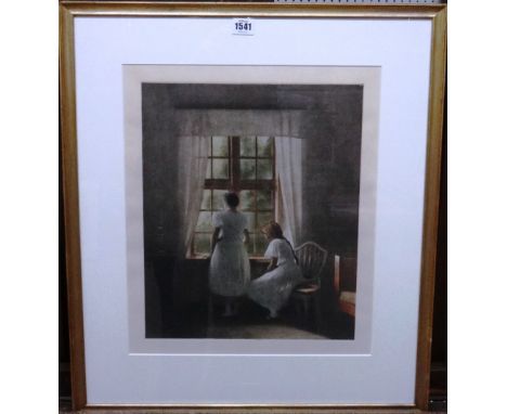 Peter Vilhelm Ilsted (1861-1931), Two girls at a window, colour mezzotint, signed in pencil, 39cm x 32cm.