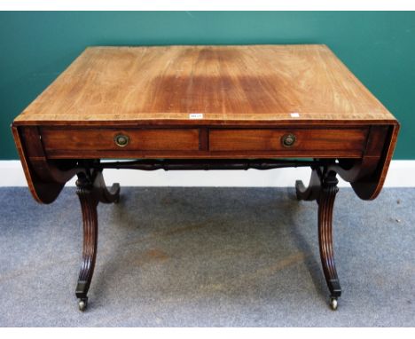 A Regency rosewood banded mahogany sofa table on four downswept supports, 94cm wide x 66cm deep. 8