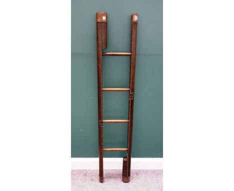 A Regency style brass studded green leather folding four rung library ladder, 152cm high opened. 
