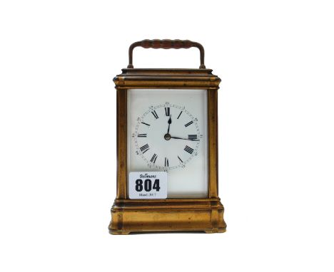 A French gilt brass cased carriage clock, late 19th century, by Henri Jacot, Paris, with gorge case, silvered visible platfor