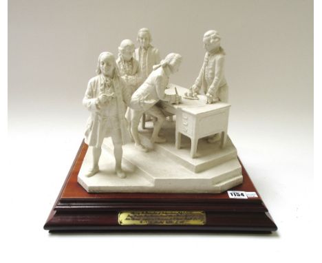 A Goebel white porcelain figure group, 20th century, sculpted by Bochmann, depicting 'The signing of the Declaration of Indep