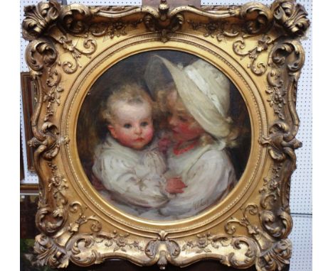 Marguerite E. Lawrence (fl.1903-1919), Portrait of Torquilla and Hector Lawrence, oil on canvas, tondo, signed and dated '07,