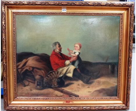Continental School (19th century), The old sailor's grandchild, oil on canvas, 64c,m x 81cm. 