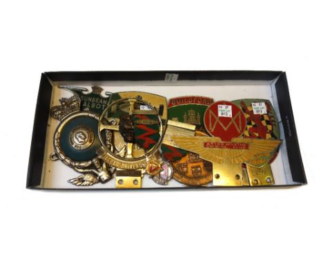 Auto memorabilia; nine vintage car grille badges, comprising; Aston Martin Owners Club, Motor Racing Register, Jaguar Drivers