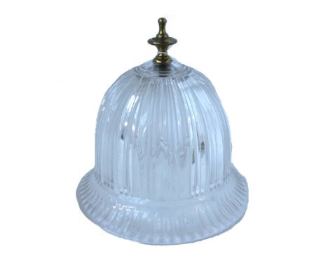 A cut glass ceiling light of domed fluted form, with a turned brass finial, 25cm high, and one further cut glass hall lantern