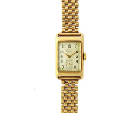 A gentleman's 9ct gold rectangular cased Rotary Maximus wristwatch, with a signed cut-cornered rectangular jewelled lever mov