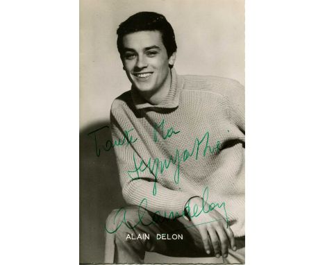 DELON ALAIN: (1935-2024) French actor. Vintage signed postcard photograph of the young, handsome actor in a three-quarter len