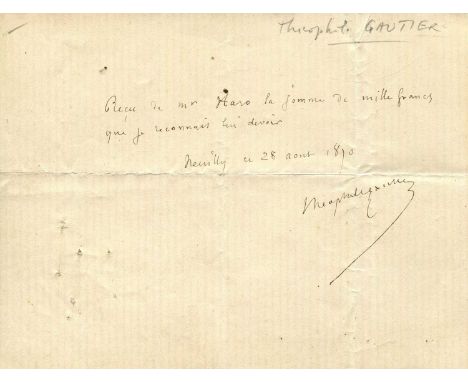 GAUTIER THEOPHILE: (1811-1872) French poet, dramatist, novelist, and art and literary critic. Autograph D.S., Theophile Gauti