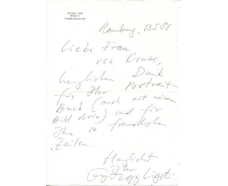 LIGETI GYORGY: (1923-2006) Hungarian Composer of contemporary classical music. Regarded as one of the most important avant-ga