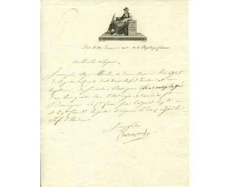 NAPOLEON I: (1769-1821) Emperor of France 1804-14, 1815. Very rare L.S., `Bonaparte´, one page, 4to, Paris, 1st of November 1